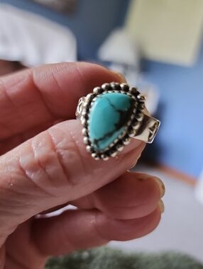 Sterling Silver Teardrop Turquoise Ring - Blue Turquoise